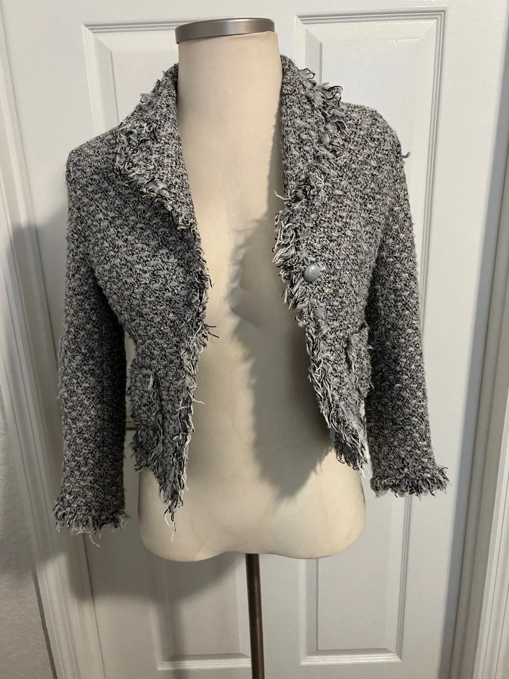 Carole Little Gray Fringed Tweed Blazer